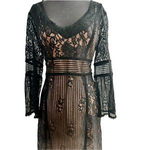 Vintage Nanette Lepore Black Lace Pink Iridescent Sheath Dress Size 10 Cocktail